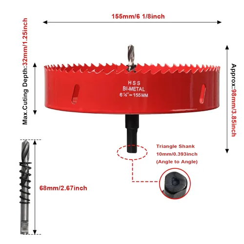 Miniatura 2 de Sierra perforadora de 6 1/8" (155 mm) para madera, cortador de agujeros bimetálico HSS con broca piloto para madera contrachapada, cornhole, techo