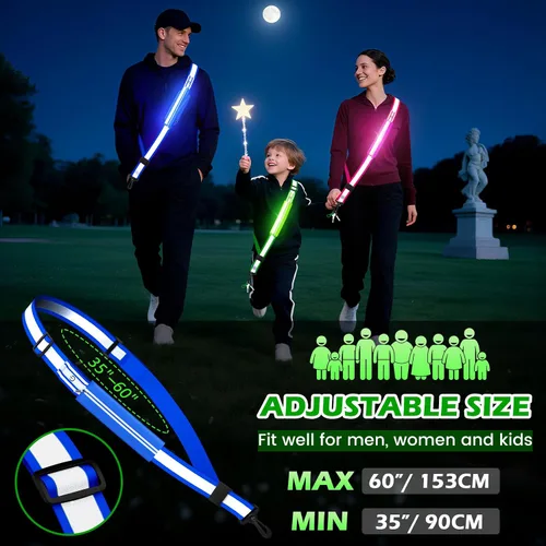 Miniatura 6 de Cinturón reflectante LED, luz LED recargable, equipo de seguridad nocturna para caminar, equipo reflectante ajustable de alta visibilidad