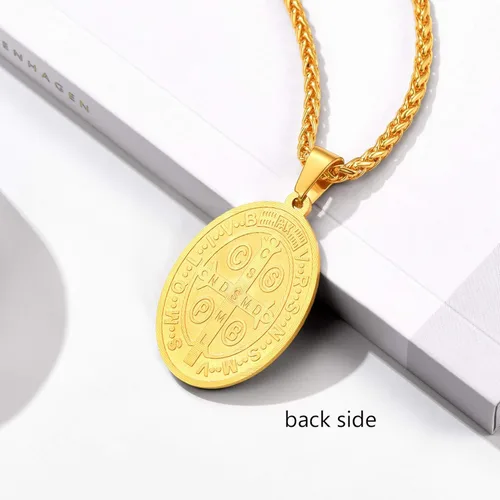 Miniatura 3 de PROSTEEL Collar con medalla de San Benito de acero inoxidable joyería de protección para hombres y mujeres chapado en oro real de 18 quilates