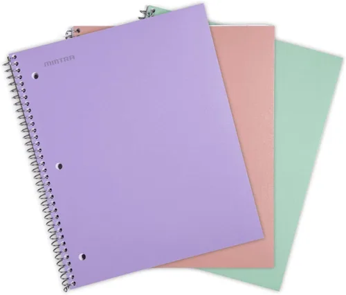 Miniatura 29 de Mintra Office Cuadernos de espiral duraderos, 1 materia, (rosa primavera, amarillo sol, hielo ártico, rayas anchas, paquete de 3)