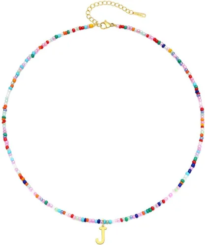 Collares con iniciales de cuentas coloridas para niñas, adolescentes, regalos hechos a mano, personalizados, de acero inoxidable chapado en oro de