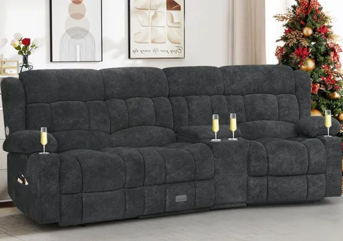 Miniatura 14 de Dresegmt - Juego de sofá reclinable con consola de almacenamiento, diseño de respaldo central abatible, sofá de piel sintética y sillón reclinable