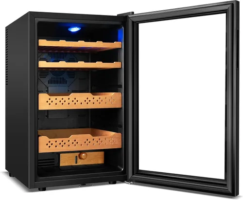 Miniatura 12 de Tylza Vitrina refrigerada para encimera, refrigerador comercial de 2.7 pies cúbicos/78L, vitrina con luz LED, puerta de vidrio doble, 32-54°F