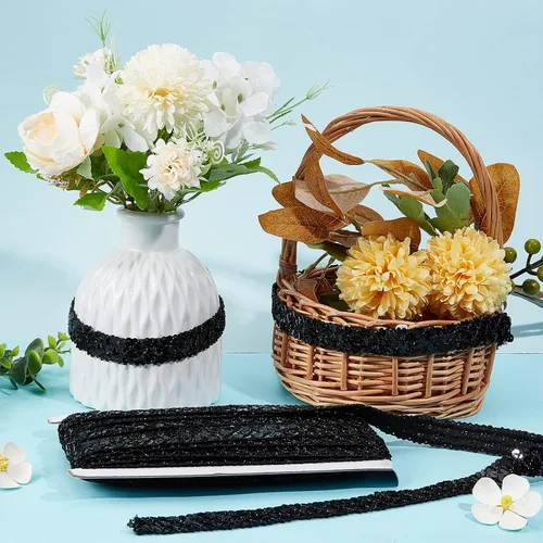 Miniatura 6 de GORGECRAFT Cinta de lentejuelas negras de 0.78 pulgadas (14 yardas) con purpurina y lentejuelas de encaje, tiras de lentejuelas de 3 filas, rollo