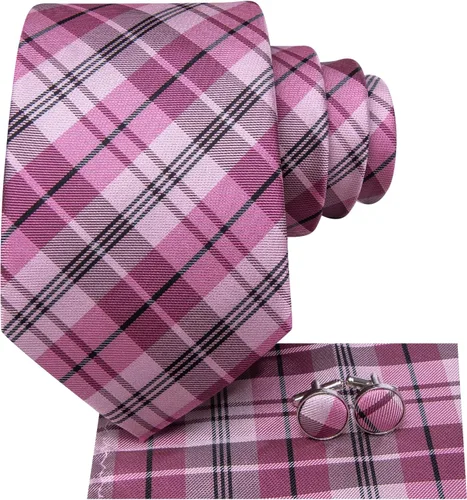 Miniatura 137 de Hi-Tie Corbata clásica de cachemira para hombre con pañuelo y gemelos a cuadros