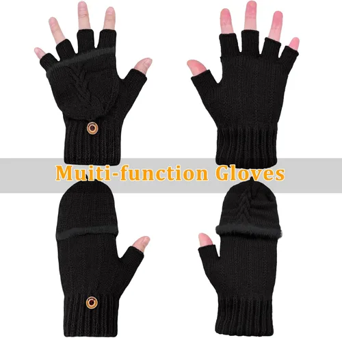 Miniatura 73 de Beurlike Guantes de invierno para mujer, de lana cálida, a prueba de viento, convertibles, sin dedos