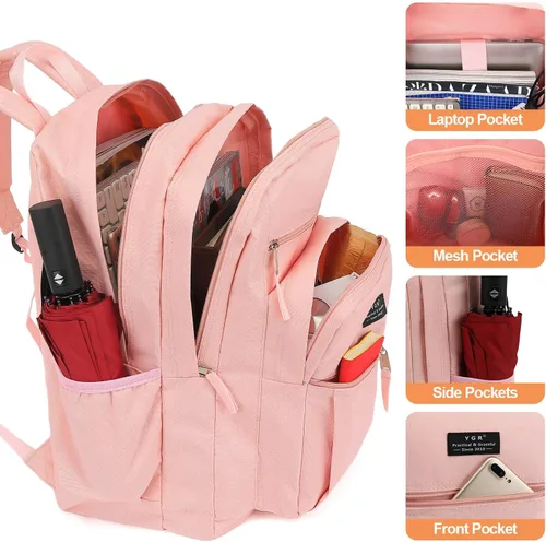 Miniatura 3 de YGR Mochila de viaje para laptop, mochila antirrobo, casual, mochila delgada para computadora portátil, resistente al agua, bolsa de computadora Rosa