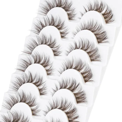 Miniatura 5 de 7 pares de pestañas postizas individuales esponjosas de visón - Extensiones de pestañas postizas de aspecto natural marrón
