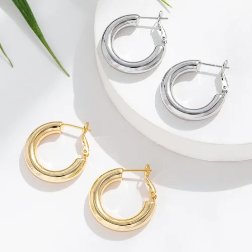 Miniatura 7 de Aretes de aro de oro grueso, aros ligeros de tubo de aulllow dorados gruesos para mujer, aretes grandes hipoalergénicos de 0.984in, 1.181in