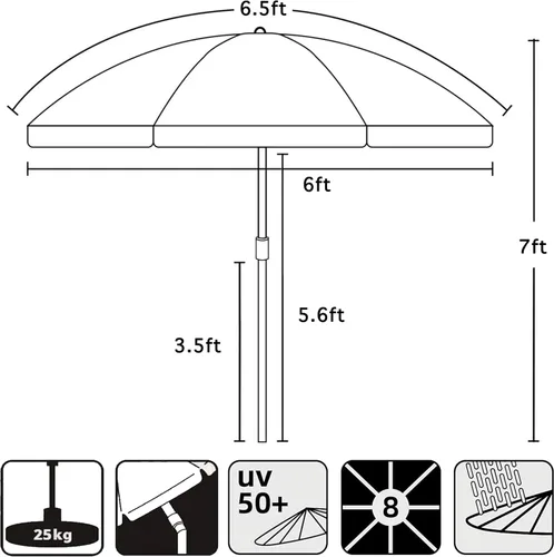 Miniatura 5 de AMMSUN Sombrilla Portátil de Patio y Playa de 6.5 pies para Arena con Inclinación y Ventilación de Aire, Refugio Solar, Protección UV 50+, Sombrilla