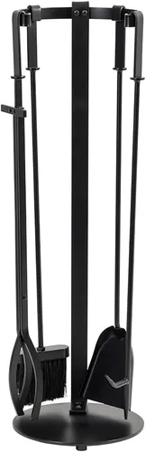 Miniatura 6 de Modern Ember Knoll - Juego de herramientas para chimenea en color negro, incluye cepillo, pala, póker de fuego, pinzas y soporte, construcción