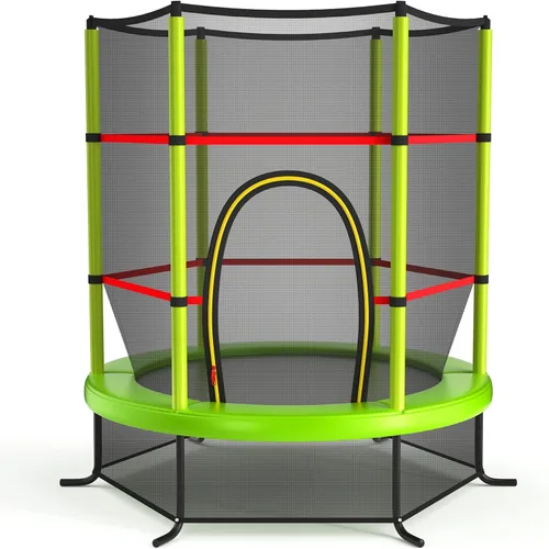 Miniatura 9 de Giantex - Trampolín infantil de 55”, con red de seguridad y almohadilla de resorte, marco de acero resistente con cremallera integrada, Verde