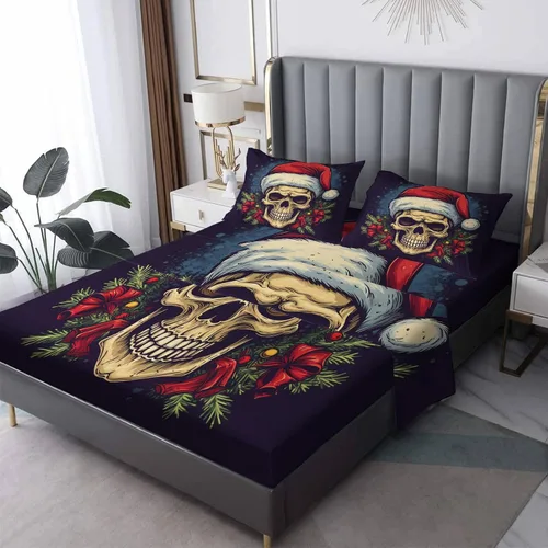 Miniatura 10 de Sábanas de Navidad tamaño individual – Sábanas divertidas de Papá Noel, microfibra suave y bolsillo profundo, sábanas y fundas de almohada