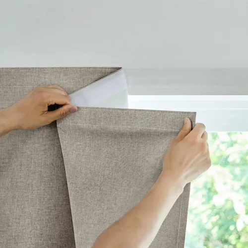 Miniatura 16 de Jilron Cortina de puerta francesa 100% opaca, adhesiva, no requiere taladrar, cortinas pequeñas diseñadas para su instalación en puertas