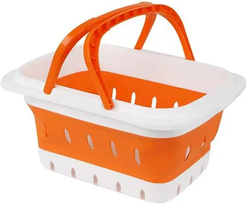 Miniatura 7 de Organizador de plástico para productos de suministros de limpieza, cesta plegable de almacenamiento con asas, organizador de caja para baño, cocina