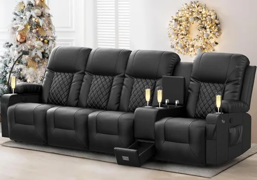 Miniatura 10 de YONISEE - Juego de sofá reclinable moderno - Sofá de 3 asientos y 1 silla reclinable giratoria con calor y masaje para sala de estar (3+1)