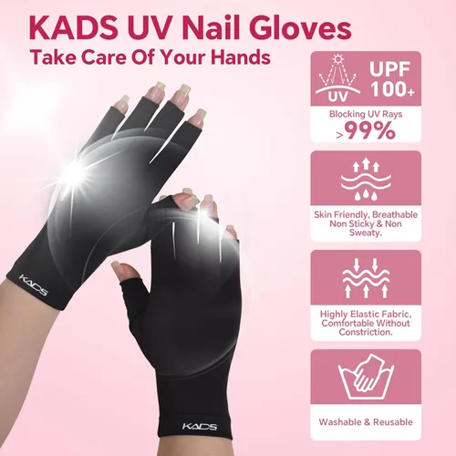 Miniatura 5 de KADS Guantes UV para lámpara de uñas, guantes profesionales de protección UV UPF100+, guantes sin dedos, protegen la piel del sol y la lámpara