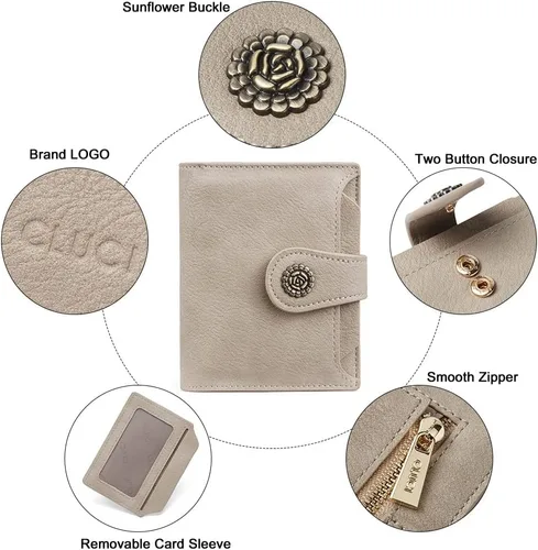 Miniatura 5 de CLUCI Billeteras pequeñas para mujer, con bloqueo RFID, de cuero, triple, compactas, con ventana de identificación, monedero con cremallera