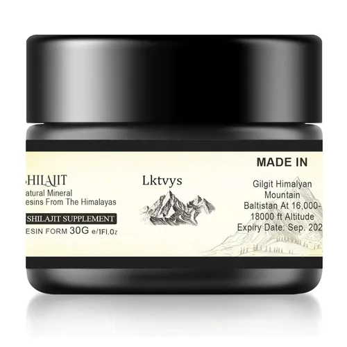 Resina Shilajit de las montañas del Himalaya: 500 mg por porción, frasco de 1.06 oz, ácido fúlvico y más de 80 minerales naturales, suplemento