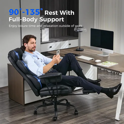Miniatura 4 de amseatec Silla de Oficina Grande y Alta para Escritorio - Silla Ejecutiva Ergonómica Amplia con Reposapiés, Silla de Respaldo Alto con Soporte Negro