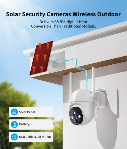 Miniatura 2 de Cámaras de seguridad solar 2K inalámbricas para exteriores, visión de 360°, cámara exterior para seguridad del hogar con visión nocturna a