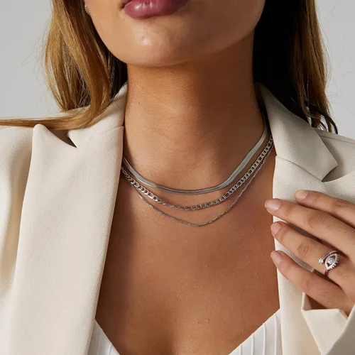 Miniatura 76 de Collares en capas para mujer, chapados en plata, delicada cuerda torcida de serpiente, delicado collar en capas, gargantilla de diferentes
