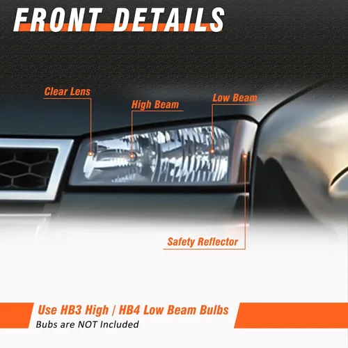 Miniatura 2 de 2003 2004 2005 2006 Conjunto de faros delanteros Chevy Silverado para 03-06 Chevy Silverado Avalanche 1500/2500/3500 Carcasa cromada Reflector ámbar