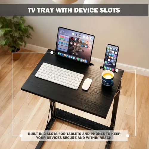 Miniatura 4 de Mesa plegable para TV, mesa de cena de TV, bandejas de TV de altura ajustable para comer en el sofá, mesa auxiliar en forma de C con ranuras