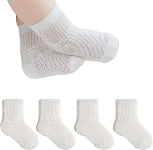 BEHELE Calcetines para bebé, niña, niño, de malla fina, calcetines tobilleros para bebés, calcetines de tobillo Pointelle con ojales, 4 pares