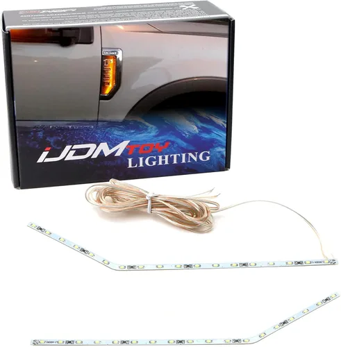 iJDMTOY Kit de iluminación de fondo LED amarillo ámbar compatible con Ford F250 F350 F450 Super Duty 2017-2021 emblema cromado de guardabarros