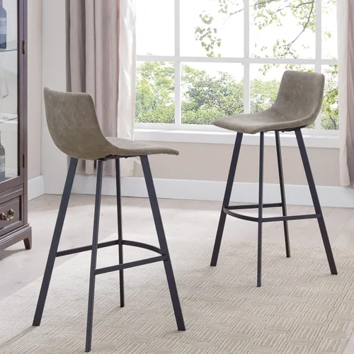 Miniatura 2 de Leick Home 10137BL/GR Taburete de bar tapizado de microfibra con base de acero, juego de 2, para encimeras de cocina elevadas, mesas altas y bares