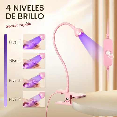Miniatura 5 de AORAEM Lámparas LED para uñas de 3W, lámpara flexible de cuello de cisne, secador rápido de uñas para manicura, luz de curado de esmalte de gel, luz