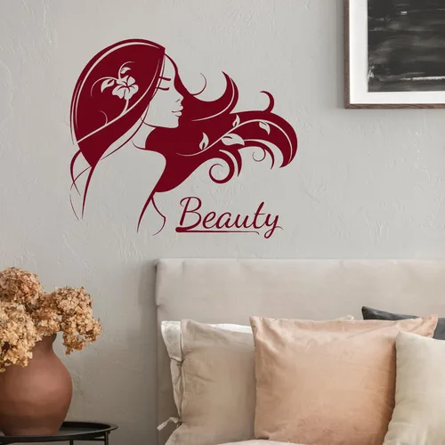 Miniatura 2 de Vinilo Adhesivo de Pared Peluquería Salón de Belleza Logo Hermosa Chica Señora Pegatinas Decoración Grande (3089ig) Negro