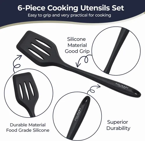 Miniatura 2 de Culinary Couture Juego de 6 utensilios de cocina de silicona negra, antiadherentes, resistentes al calor, con núcleo interior de acero