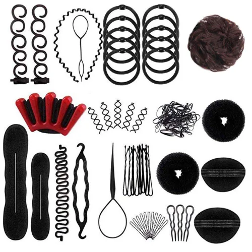 Miniatura 2 de 73 piezas de herramientas para trenzar el cabello con moño de peluca de cabello marrón, herramientas de peinado para el cabello, accesorios