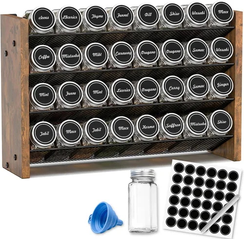 Miniatura 11 de NESAPTO Organizador de especias para gabinete, organizador de condimentos vertical de madera de 4 niveles, montaje en pared o estante de especias