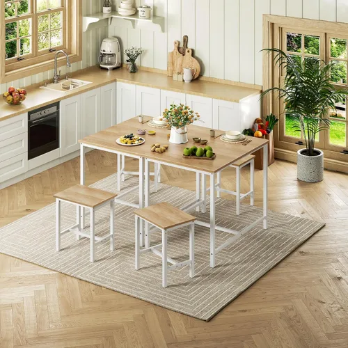 Miniatura 2 de HOOBRO juego de mesa de comedor industrial de 3 piezas, mesa de cocina, comedor para ahorrar espacio para la cocina, comedor, espacio pequeño