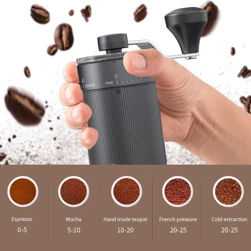 Miniatura 3 de Molinillo de café de mano, rebaba cónica para expreso, prensa francesa, vertido, doble rodamiento, capacidad de ajuste externo, 0.88 oz