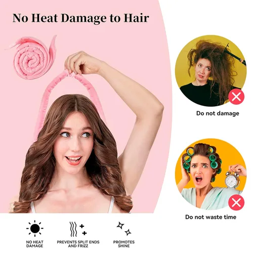 Miniatura 3 de Rizadores de cabello sin calor extra largos de 60 pulgadas mejorados para dormir, rodillos de pelo sin calor (rosa)