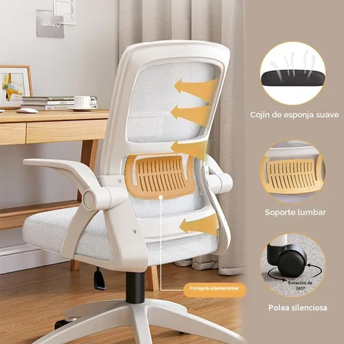Miniatura 4 de Silla de Oficina para el Hogar Ergonómica de Malla Transpirable Silla de Alto Respaldo con Altura Ajustable Giratoria con Brazos Abatibles y Soporte