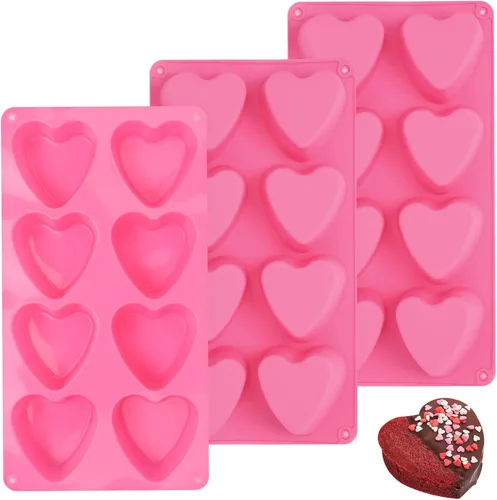 Miniatura 10 de 3 moldes de corazón de silicona con 8 cavidades en forma de corazón para hornear magdalenas de grado alimenticio, velas fáciles de limpiar, resina