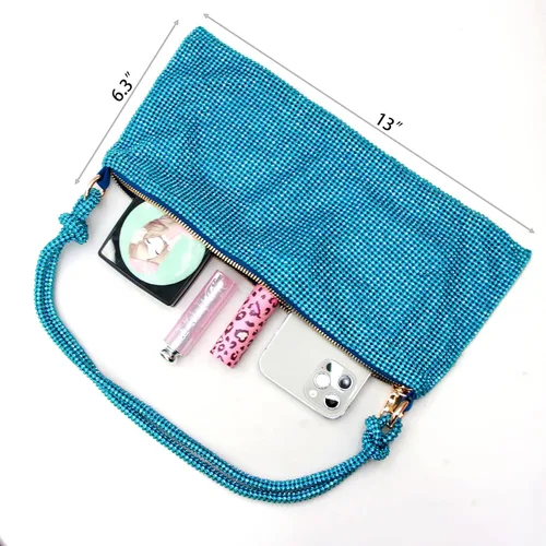 Miniatura 3 de Bolso Hobo plateado con diamantes de imitación, bolso de noche negro brillante para mujer, fiesta de graduación, boda
