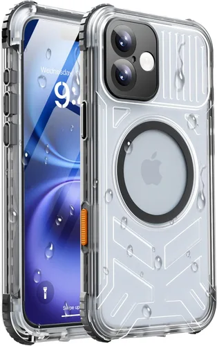 Miniatura 26 de Funda impermeable para iPhone 15 con Magsafe, protector de pantalla, cordón, IP68 militar de cuerpo completo a prueba de golpes, para deportes