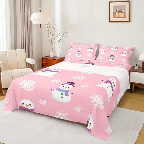 Miniatura 24 de Erosebridal Juego de ropa de cama individual con diseño de árbol de Navidad, muñeco de nieve, decoración de corona de Navidad, sábana bajera