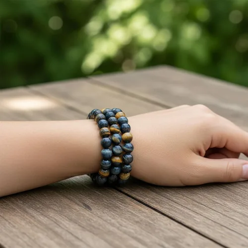 Miniatura 35 de Bling Jewelry Juego de 3 pulseras elásticas unisex apilables con cuentas redondas de 0.315 pulgadas para mujeres, adolescentes y hombres, multihebra