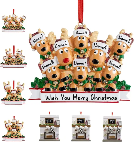 Miniatura 10 de Adornos de Navidad personalizados 2025, repisa de chimenea, familia de 2/3/4/5/6 nombres de miembros de la familia Joy para decoraciones de árbol