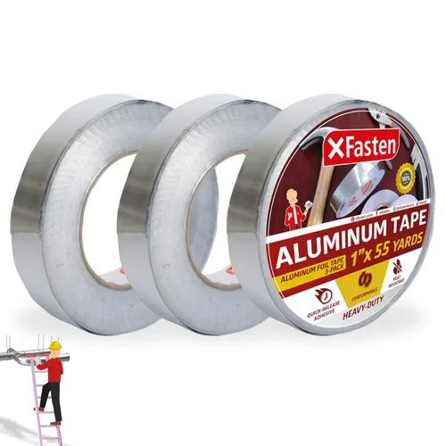 XFasten Cinta de aluminio para conductos de 1 pulgada de ancho, (paquete de 3) 3.6 mil de alta resistencia al calor, cinta de papel de aluminio