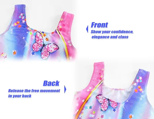 Miniatura 4 de Jinhiteam Leotardos de gimnasia para niñas, talla 2 a 9 años, multicolor, sin mangas, para niños pequeños