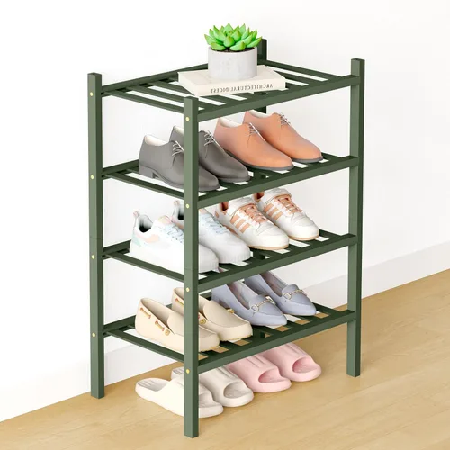 Miniatura 4 de Smiry Zapatero de bambú para clóset, organizador de zapatos apilable de 4 niveles largo de madera, estante de almacenamiento de zapatos Negro