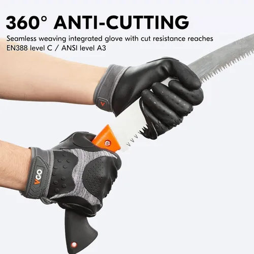 Miniatura 6 de Vgo... NGG X1 - Guantes de trabajo de seguridad sin costuras, resistentes a cortes, forro anticorte HPPE, nivel EN388 C, nivel ANSI A3, guantes